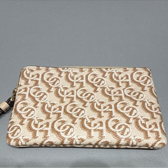 Coach Beige and Tan Monogram Wristlet